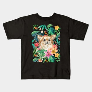 Tropical Long Haired Red Chihuahua 2 Kids T-Shirt